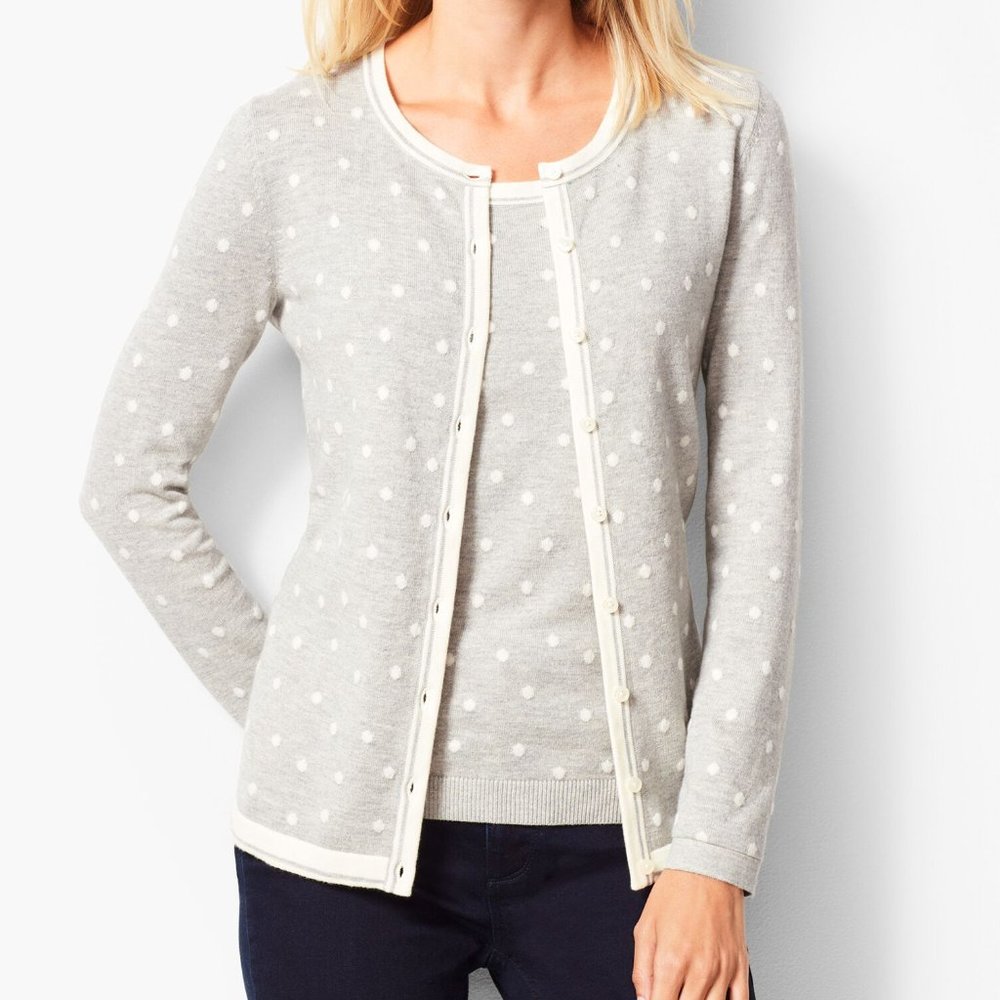 Talbots Grey Intarsia Polka Dot Charming Cardi XP